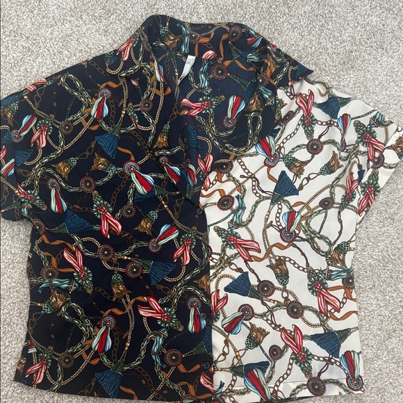 Mango Men's Black and White Patterned Shirt - Picture 1 of 4